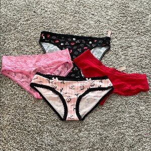Victoria's Secret Pink & Red Lace Trim Bottoms (NWT)